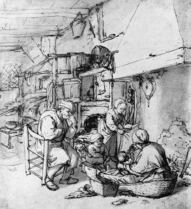 Yeni doğan bebeği kaşıkla besleyen anne by Adriaen Jansz. van Ostade